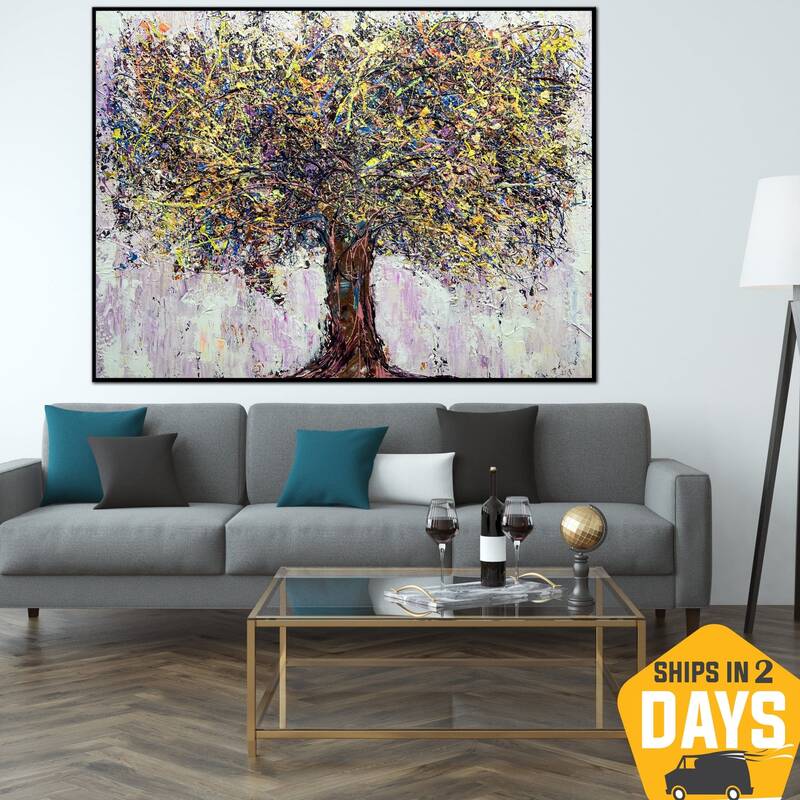 Creative Colorful Tree Oil Paintings Abstract Wall Art Modern Textured Artwork for Home Decor | EMOTION TREE 33.5"x45&qu...