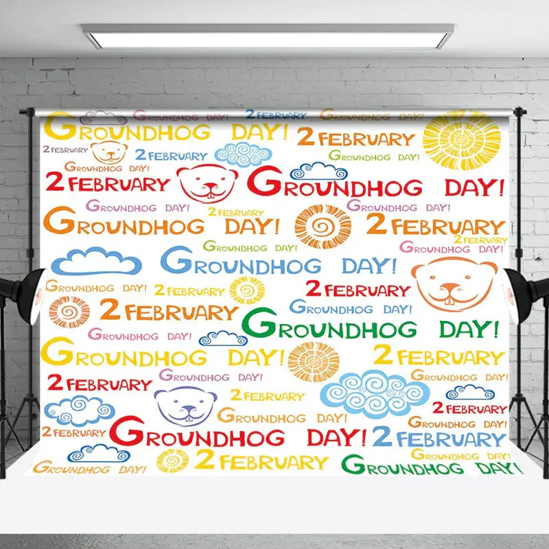Apeturee Colorful 2 February Happy Groundhog Day Backdrop | Spring Celebration Photo Background | Groundhog Day Party Decor |...