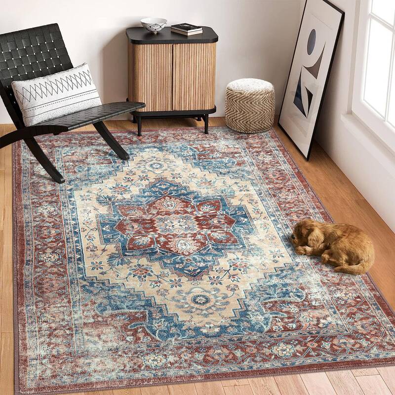Garvee Washable Area Rug 8x10 Bohemian Floral Rug Soft Low-Pile Washable Rug with Non-Slip Backing, Grey Plant Floral Pattern...