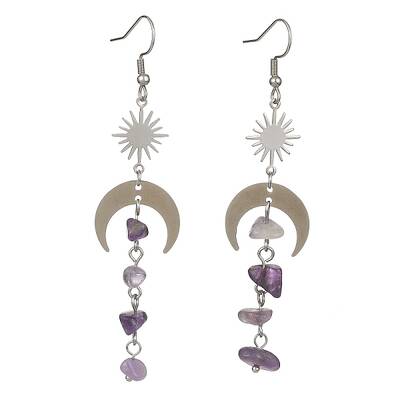 Natural Amethyst Chips Tassel Dangle Earrings