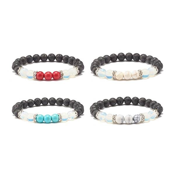 Natural Lava Rock & Opalite & Gemstone Stretch Bracelet