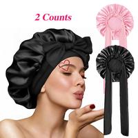 ZIHAN Solid color hair cap with 2 imitation satin sleeping caps, suitable for women's curly and straight hair, suitable for g...