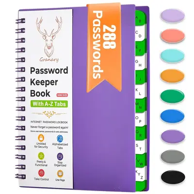 Password Keeper Book with Alphabetical A-Z Tabs, 1 Count Internet Address Organizer Logbook, Small Pocket Password Journal fo...