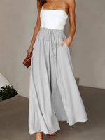 Women's Solid Drawstring Paper Bag Waist Pants, Fall Outfits, Casual Pocket Wide Leg Trousers for Daily Wear, Pants for Wom...