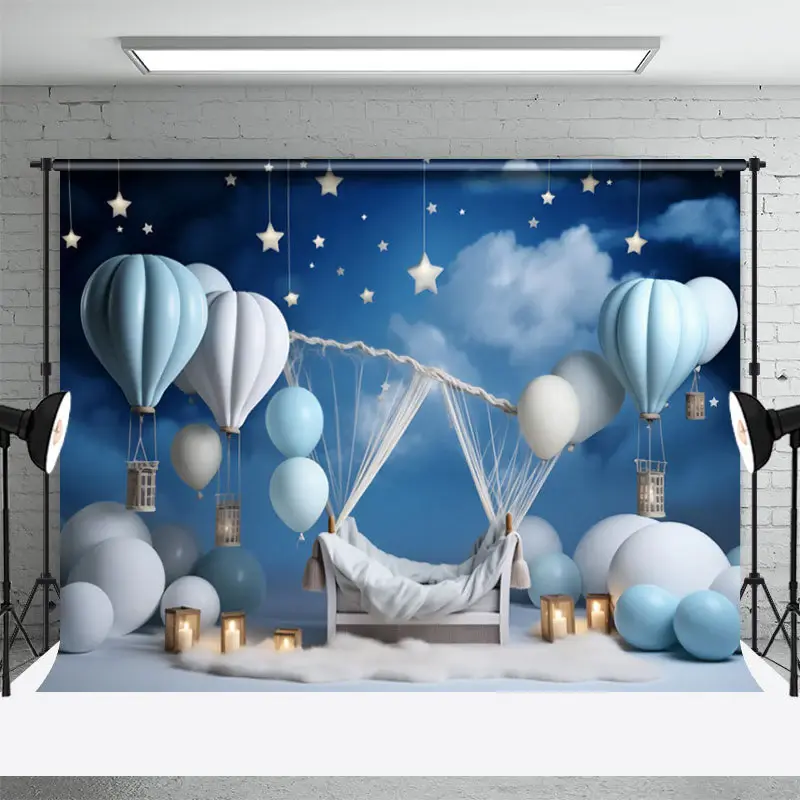 Hot Air Balloons Night Birthday Cake Smash Backdrop - Aperturee