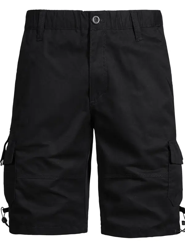 Men's Pocket Drawstring Hem Cargo Shorts, Casual Button Elastic Waist Straight Leg Shorts, Summer Outfits, Men's Bottoms
