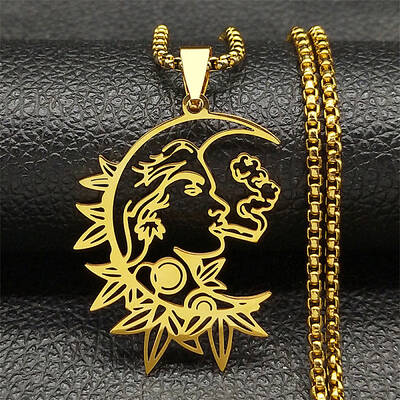Gothic 304 Stainless Steel Hollow Moon Woman Pendant Necklaces