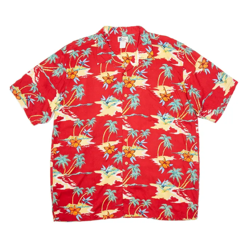 CHEROKEE WAIKIKI Mens Hawaiian Shirt Red Floral L