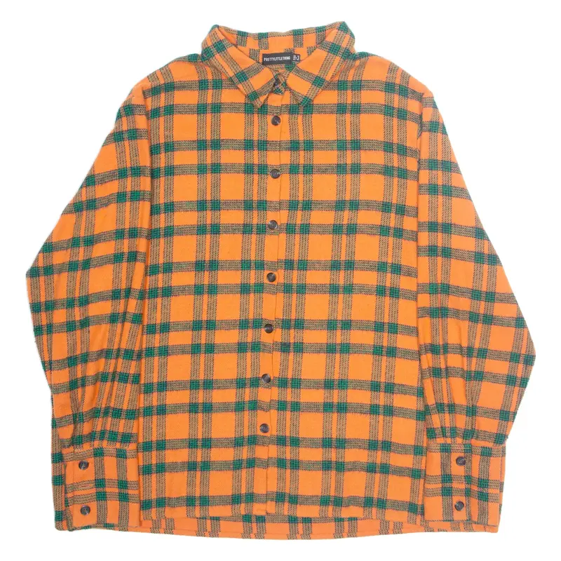 PRETTYLITTLETHING Womens Flannel Shirt Orange Check Long Sleeve UK 12