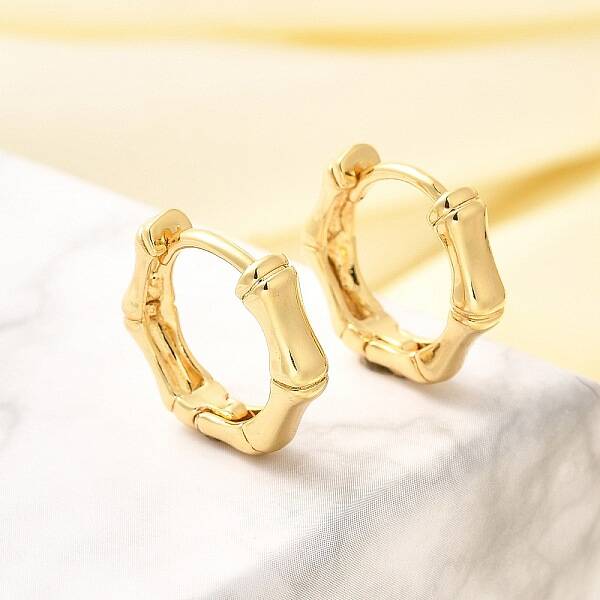 Rack Plating Bamboo Brass Hoop Earrings for Women