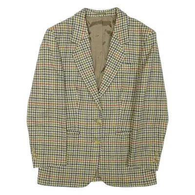 BURBERRY Womens Blazer Jacket Green Wool Houndstooth L