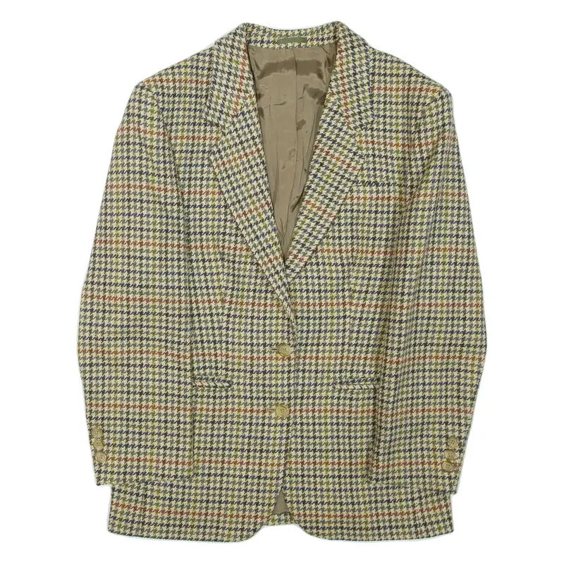 BURBERRY Womens Blazer Jacket Green Wool Houndstooth L