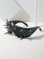 1 Pair Fashion Punk Style Spiked Design Sunglasses, Flat Top Frame Sunglasses, Novelty Sunglasses for Women & Men