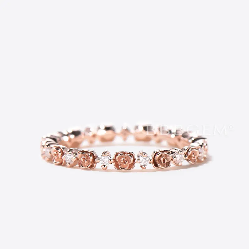 Round Diamond Flower Nature Inspired Wedding Band Full Eternity Ring
