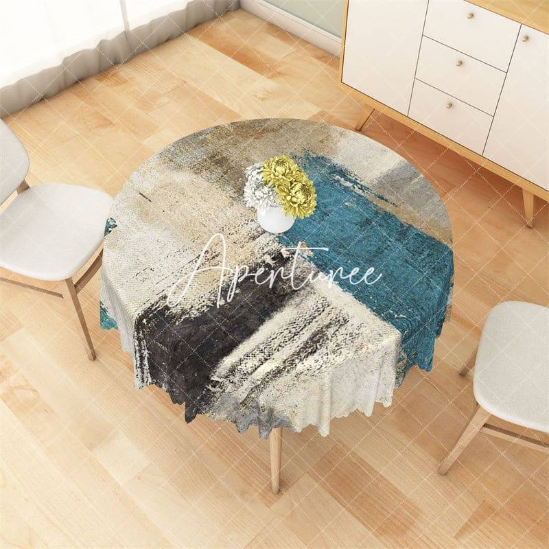 Abstract Vintage Blue Brown Black Round Tablecloth - Aperturee