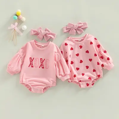 Baby Girl Valentines Day shirt Long Sleeve Bubble Bodysuit Sweatshirt Romper Spring Clothes Outfit