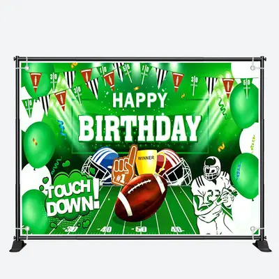 Touch Down Green Football Field Birthday Backdrop - Aperturee