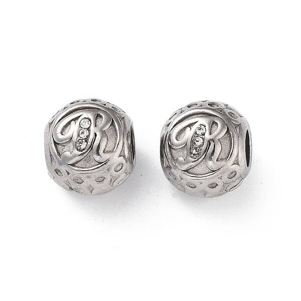 304 Stainless Steel Rhinestone European Beads