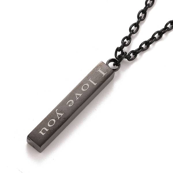 Rectangle with Word I Love You 304 Stainless Steel Pendant Necklace with Alloy Cable Chain for Women