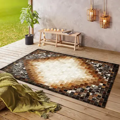 Brown Cowhide Geometric Patchwork Carpet