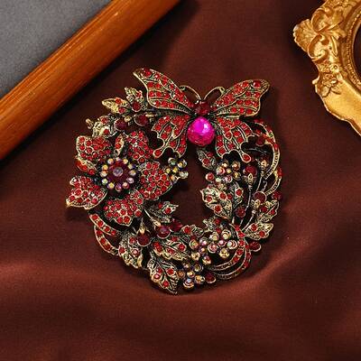 Butterfly Wreath Rhinestone Brooch Pin