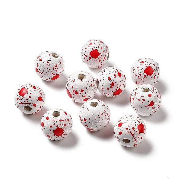 Halloween Theme Printed Natural Wooden Beads