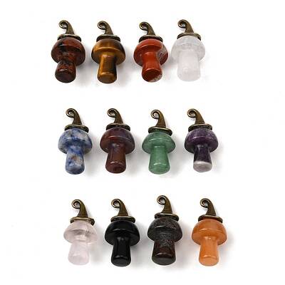 Natural Mixed Gemstone Mushroom Pendants