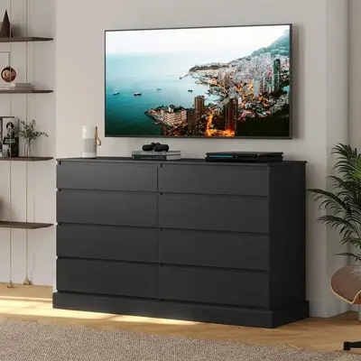 Sikaic 8 Drawers Long Double Dresser with Storage Organizer Bedroom Furniture Organization Cabinet Modern Aesthetic Dark Inte...