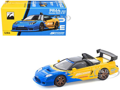 Honda NSX-R GT RHD (Right Hand Drive) Spoon Sports Blue and Yellow with Black Top 1/64 Diecast Model Car by Pop Race