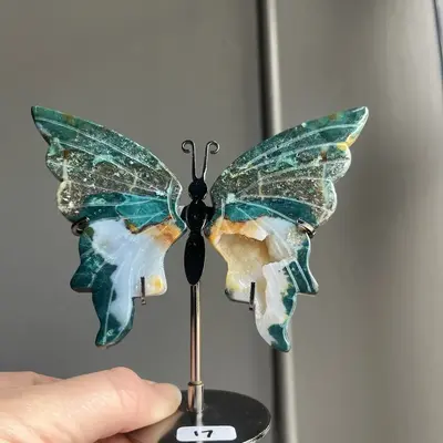 Ocean Jasper Butterfly Crystal Sculpture - Sapphire & Sage