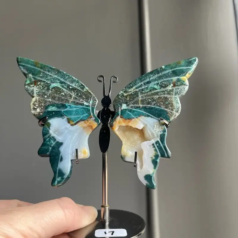 Ocean Jasper Butterfly Crystal Sculpture - Sapphire & Sage