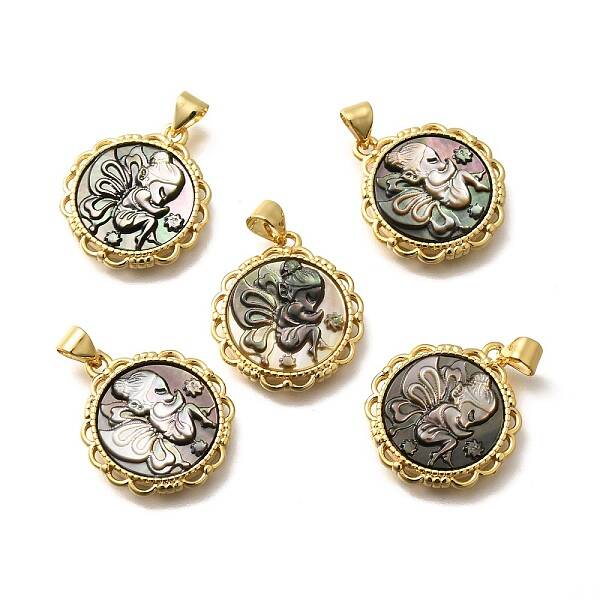 Brass with Natural Shell Carved Pendants