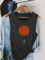 Women's Sun Graphic Print Round Neck Tank Top, Casual Fitted Sleeveless Top for Summer, Ladies Clothes for Daily Wear, Tops, ...