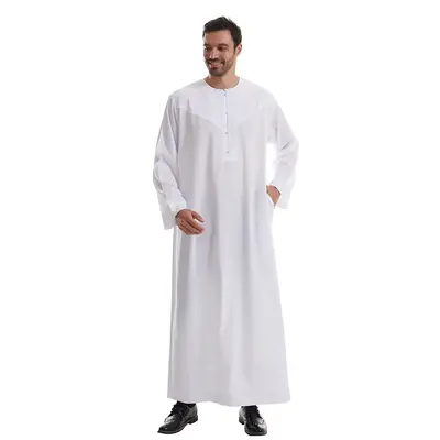Modest Muslim Thobe for Men - Ramadan Eid Prayer Robe Solid Color Long Sleeve Loose Fit Breathable Cotton Woven Design mens ...