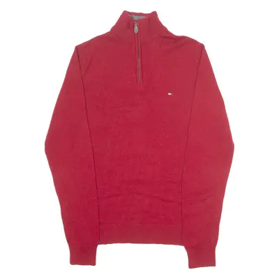 TOMMY HILFIGER Mens Jumper Red 1/4 Zip Tight Knit S
