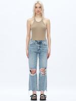 Women's Super High Rise Destroyed Straight Leg Jeans Non-Stretch Distressed Denim Pants Size 24-32 Comfortable Fashion Fit Ca...