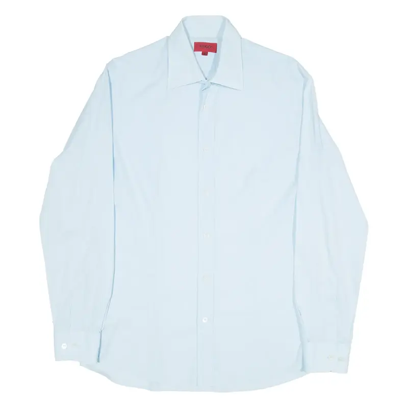 HUGO Mens Plain Shirt Blue Long Sleeve M