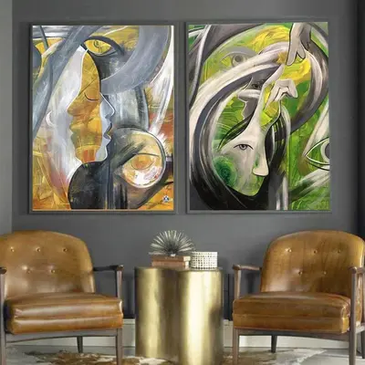 Set Abstract Art Set Of 2 Large Modern Art Human Painting Figurative Art | MOON SOULS