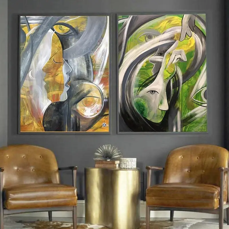 Set Abstract Art Set Of 2 Large Modern Art Human Painting Figurative Art | MOON SOULS