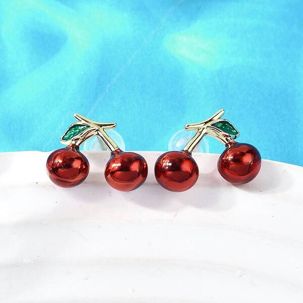 Cherry Brass Enamel Stud Earrings