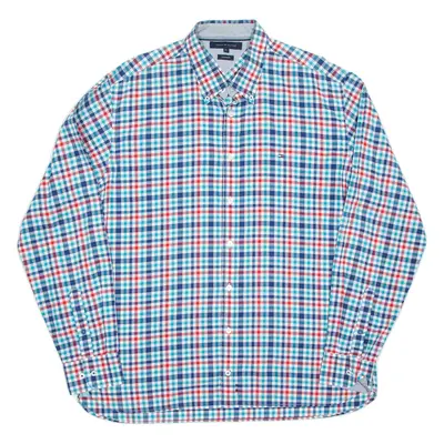 TOMMY HILFIGER Custom Fit Mens Shirt Blue Check Long Sleeve XL