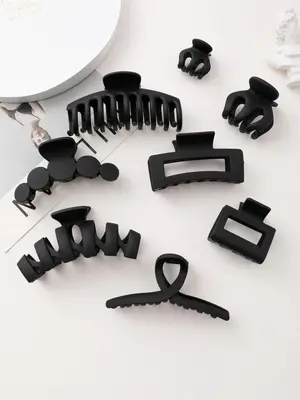 8pcs Simple Plain Hollow Out Design Hair Claws, Easy Grasping Shark Claw Clip, Casual and Versatile Hair Accessories for Wome...