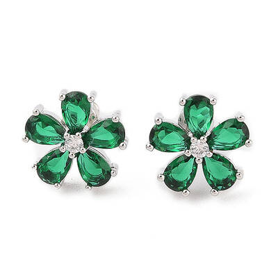 Rack Plating Brass Micro Pave Cubic Zirconia Stud Earrings
