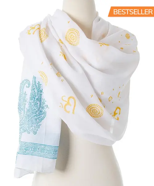 OMSutra Shanti Paisley Shawl | Color: Yellow & Blue