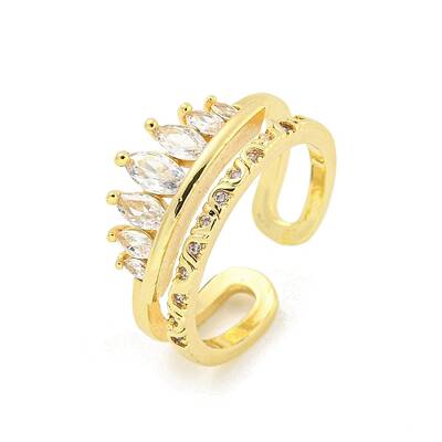 Crown Brass Micro Pave Clear Cubic Zirconia Open Cuff Rings