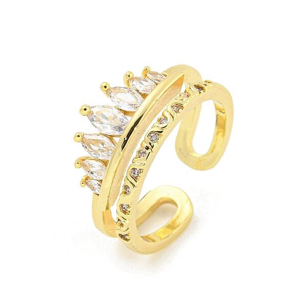 Crown Brass Micro Pave Clear Cubic Zirconia Open Cuff Rings