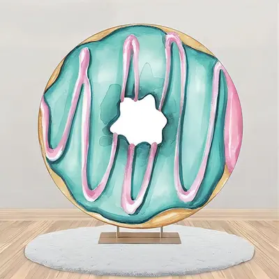 Paint Blue Pink Cream Donut Round Birthday Backdrop - Aperturee