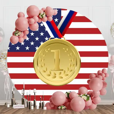 Round American Flag Stars Gold Metal Sports Backdrop