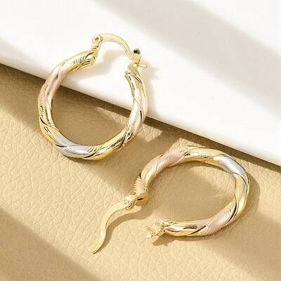 Brass Two Tone Twist Hoop Earrings