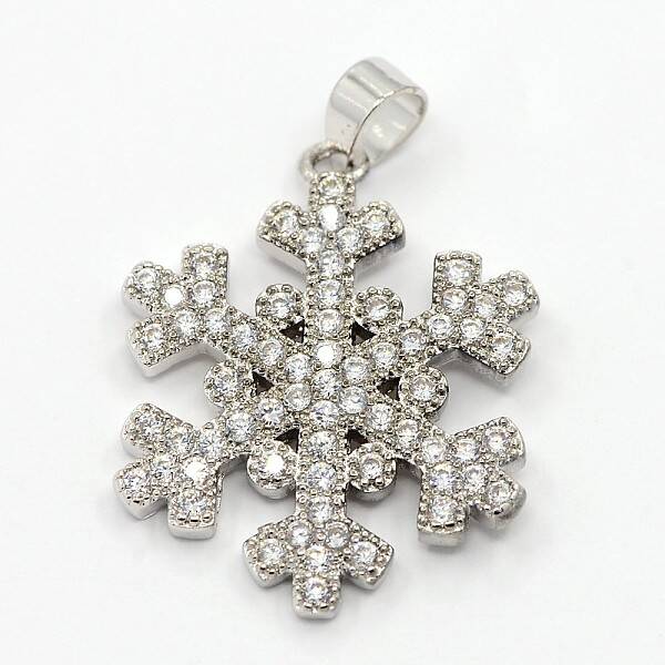 CZ Christmas Jewelry Brass Micro Pave Cubic Zirconia Snowflake Pendants